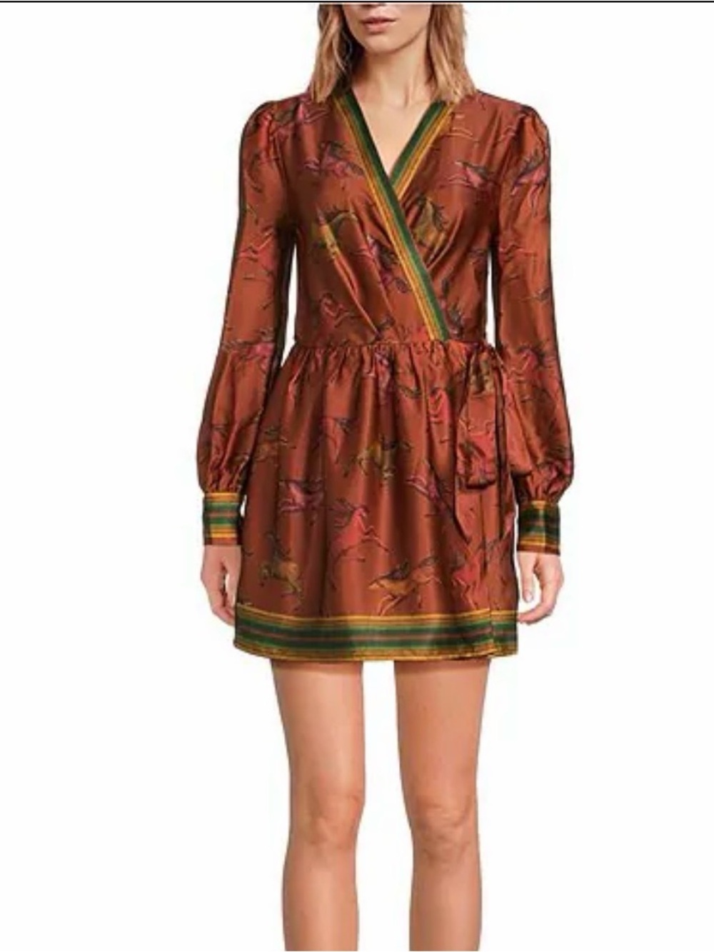 NWT Chelsea & Violet Vanessa Equestrian Printed Satin Wrap Dress